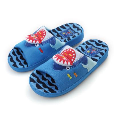 China Damping Wholesale Cute Shark Cartoon Printer With Blue Or Cyan Colors Kids Slippers for sale