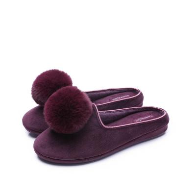 China Comfortable Anti-slippery Slip On Bedroom Shoes With Pom Pom Slippers For Women for sale