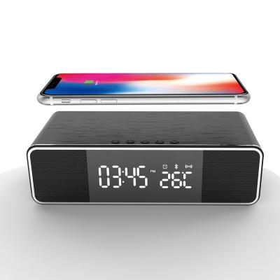 China USB Device Qi Charger Speaker Charging Customizable Wireless Cell Phone and Alarm Clock with Microphone and FM Radio with Date Thermometer Display Function for sale