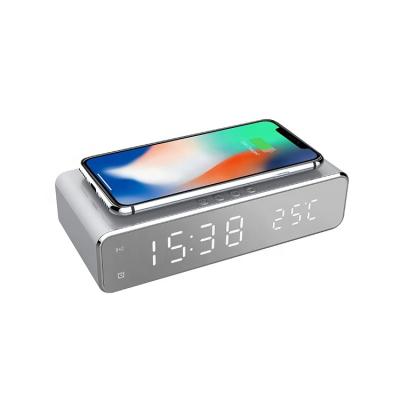 China Modern Design Desktop Cell Phone Wireless Charging Alarm Clock and LED Digital Display Portable Clock with Thermometer Function for sale