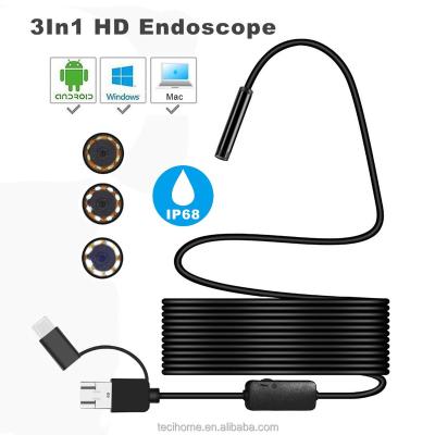 China Factory Wholesale Y101 8mm Lens Android Waterproof Borescope IP68 Mini Snake Inspection Camera 3 in 1 Type-C&Micro USB Endoscope&Windows PC for sale