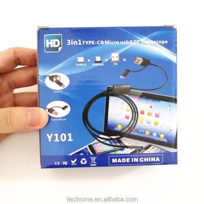 China IP68 Wholesale Y101 Android Waterproof Endoscope 8mm 1200P 3 in 1 USB&Type-C&Micro USB Snake Tube Endoscope Camera for sale