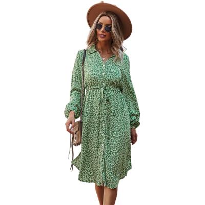 China Spring Floral Casual Dresses Fashionable High Quality Famale Chiffon Dress Anti-wrinkle for sale