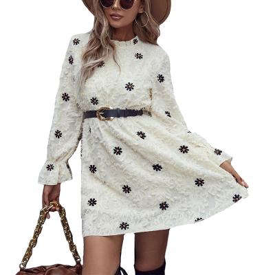 China Breathable YueMa Embroidered Autumn Dresses 2021 Women Korean Floral Dress for sale