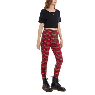 China High Quality Women's Skinny Pencil Pants QUICK DRY Elastic Waist Casual Plaid Women's Trousers Worsted Trousers for sale