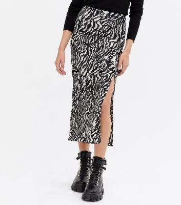 China Black-Zebra-Print-Satin-Bias-Cut-Midi-Skirt machine washable for sale