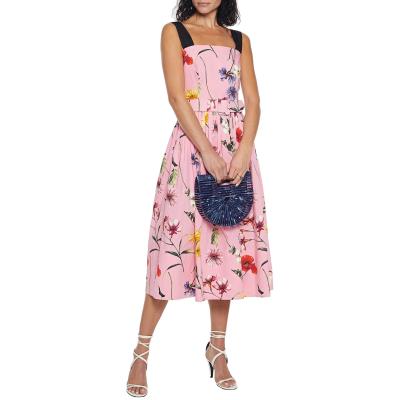 China Best Selling Breathable Floral Print Summer Sleeveless Midi Dress Casual Dresses With Belt For Women for sale