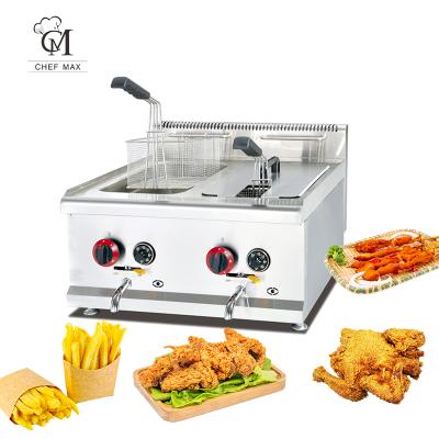 China Commercial Countertop Chefmax Fast Food Restaurant Double Cylinder Stainless Steel Fried Furnace 2 Basket Gas Custom Deep Fryer Machine à venda