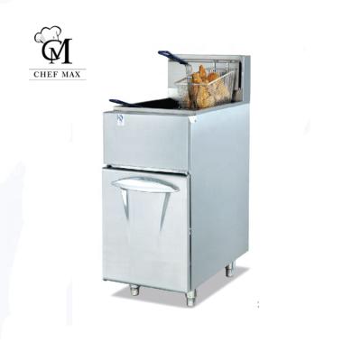 中国 Commercial Restaurant Vertical Fast Food Cylinder 2 Custom Single Basket Gas Deep Fryer With Cabinet 販売のため