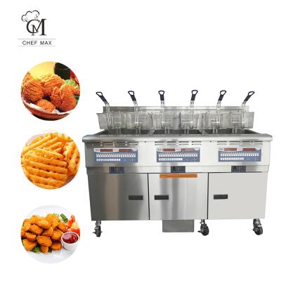 China Commercial Custom Vertical Three Tank Fast Food Restaurant Chefmax Combination Electric Deep Fryers With Fltration System en venta