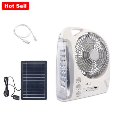 China Outdoor mini solar fan with radio and music player and blue tooth function use extra LED bulbs OEM cheap price for sale