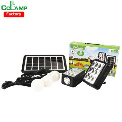 China CCLAMP Home Portable Solar Built-in Lights Lighting System Side Lamp and Torch with Additional LED Bulbs and USB Output Camping Lamps for sale