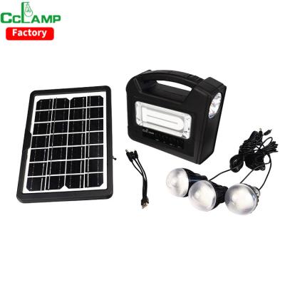 China CCLAMP home off grid small portable solar lighting kit with MP3 music and radio can play TF card and USB drive built-in USB charger for sale