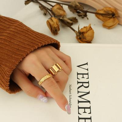 China 2022 CLASSIC INS Best Sale 18K Gold Plated Chunky Waterproof Ring Wide Stainless Steel Twisted Rope Ring For Gift for sale