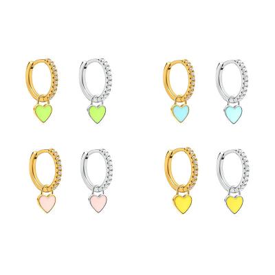 China Hot Sale Cute Colorful Fashion Heart Enamel Romantic Jewelry Charm Earrings Wholesale 925 Sterling Silver Women Hoop Earrings For for sale