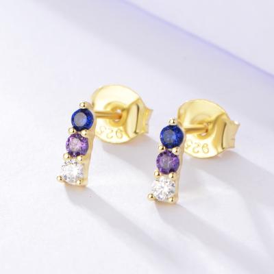 China 2022 Fashion 925 Sterling Silver Earrings Minimalist Geometric Round Romantic Zircon Earrings Stud Colorful Zircon Earring for sale