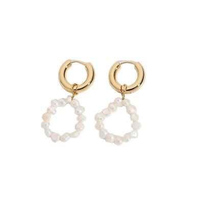 China Environmental Friendly Fashion High Quality Gold Plated Jewelry Copper Earrings Freshwater Pearl Dangle Circle Earrings for sale