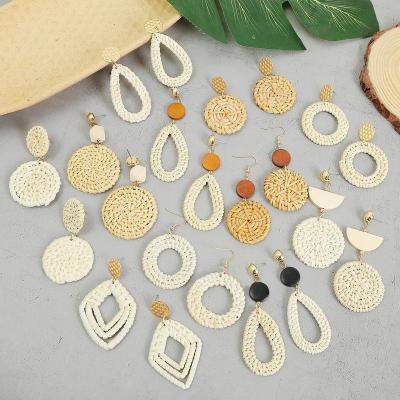 China Wholesale Vintage Handmade Round Square Square Water-drop Geometric Shaped Women's Straw Bamboo Rattan Earrings Women's Fashion BOHEMIA Earrings for sale