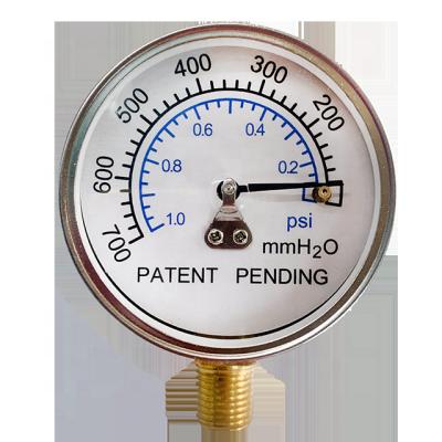 China Chrome Plated Brass Diaphragm Micro Vacuum Gauge 0~700mmh2o Vertical Installation Lower Mount(Lm) for sale