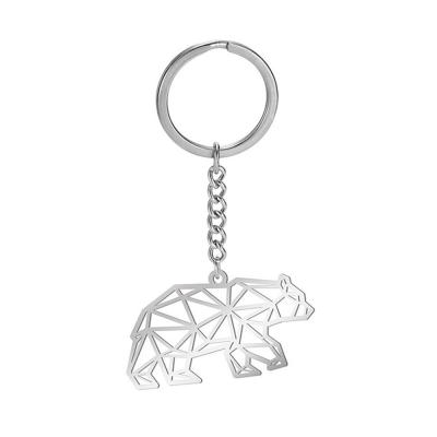 China Stainless Steel Metal Key Ring Wild Animal Keychain Bear Hollow Pendant Keyring For Men And Women for sale