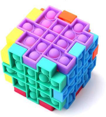 China Hot Selling Funny Educational Toy Six Pack Silicone Puzzle Poppings Push Bubble Sound Cube Moving Person Toy for sale