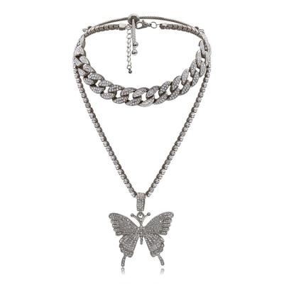 China Butterfly Tennis Necklace Design Angel Wing Pendant Link Chain Necklace Jewelry Lady for sale