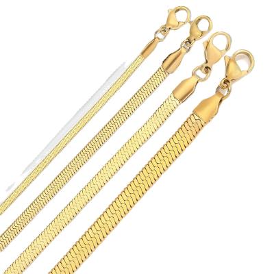 China Hot Selling Environmentally Friendly Minimalist Hip Hop Women Statement 14k Gold Plated Jewelry Stainless Steel Snake Choker Necklace Flat Chain for sale