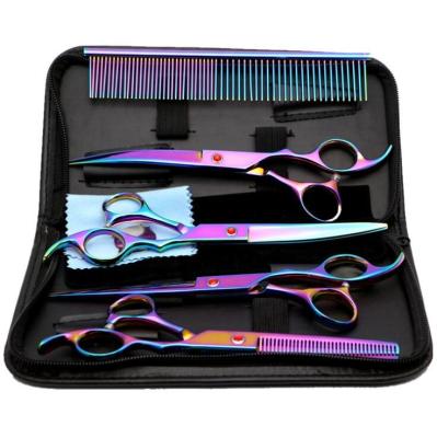 China Sustainable Dog Grooming Hair Cutting Scissors Curved Shear Kit with Leather Case - for Groomer or Pet Family Pet Use for sale