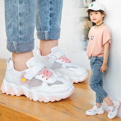 China Latest Style Daisy Pattern Breathable Mesh Light Weight Kids White Girls Sneakers for sale