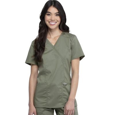 China 2022 wholesale Anti-wrinkle women scrubs fake upper wrap and straight leg pull-on pants hospital work wear nursing uniform for sale