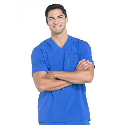 China Anti-Wrinkle Customized Nursing Men Hospital Tuck Able V-Neck Top Scrubs And Pants Design Uniforms Men Fly Front Scrubs Sets for sale