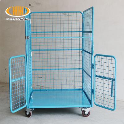 China High Quality Durable Foldable Transport Storage Metal Industrial Material Handling Rolled Logistics Folding Steel Trolley for sale