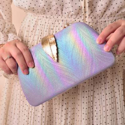 China Handmade Hard / Glitter Shape Leaf Metal Case Women Button Lock Colorful Evening Wallet Clutches for sale