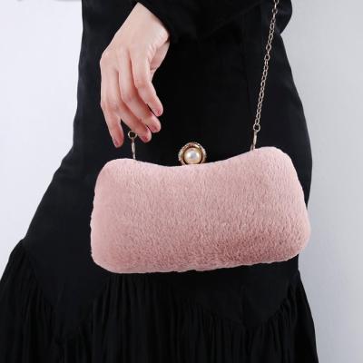 China Handmade / Fashion Glitter Faux Fur Chain Cross - Body Women Ladies Clutch Purse With Fur for sale