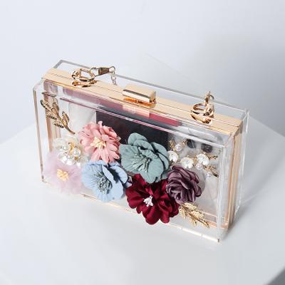 China Custom Evening Clutch Bag Handmade Elegant High Quality Clear Flower Acrylic Bag for sale