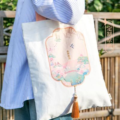 China Multifunctional Fashion Students Reusable Custom Canvas Shopping Tote Bag With Tassel for sale