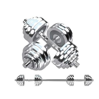 China Electroplated Dumbbell Hot Sale Cheap Weightlifting  Adjustable Barbell Dumbbell Set with Chromed Bar Connection for sale