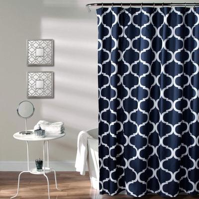 China Sustainable Bathroom Geo Trellis Pattern Print Navy Shower Curtain for sale