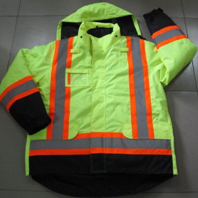 China Water Proof Hivis Workwear Mens ANSI Standard Class 3 Safety Reflective Bomber Jacket 4 in 1 Safety Parka for sale