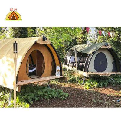 China Diamond Ground Nail Canvas Economical Outdoor Durable Hexagonal Glamping Tourist Hotel Tent With Bell for sale