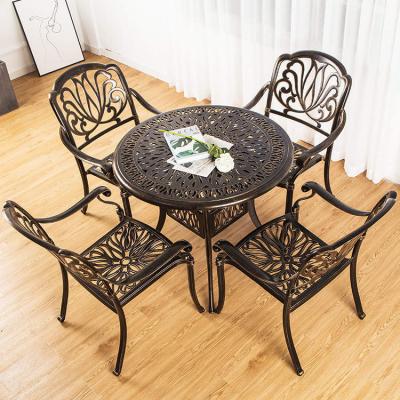 China Wholesale Traditional Garden Cast Aluminum Hotel Dining Bistros Combine Tables And Chairs Table And Chair Supplier for sale