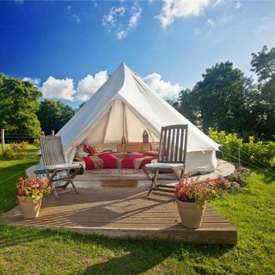 China Diamond Ground Nail Hexagonal Hot Selling Custom 4 Season Cotton Canvas Camping Bell Tent With Stove Jack for sale