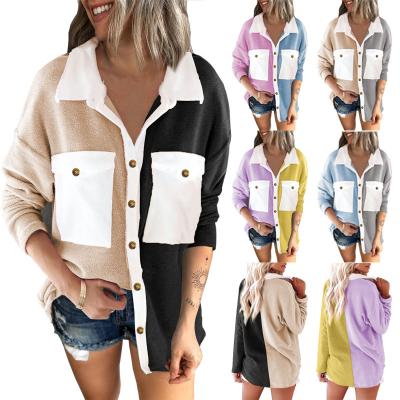 China Custom Anti Wrinkle Anti-Wrinkle Ladies Ladies Fall Winter Fleece Colorblock Shacket Jacket Shirt With Pocket for sale