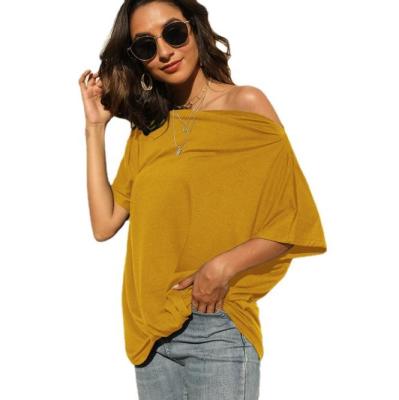 China Custom Women Breathable Casual Loose Boat Neck Off The Shoulder T-Shirt for sale