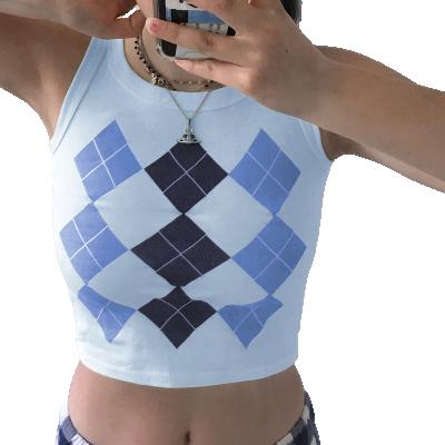 China Breathable Women's Custom Argyle Crewneck Crop Sleeveless Tank Top for sale