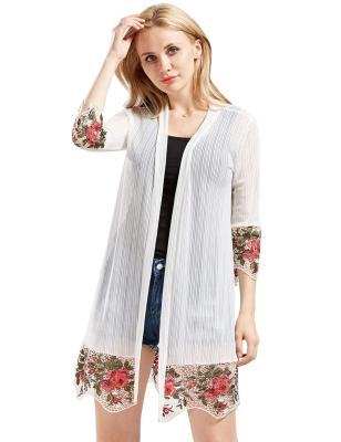 China Custom Made Breathable Sheath Flare Cardigan Lace Up Front Stitching Long Kimono Ladies Cardigan Blouse for sale