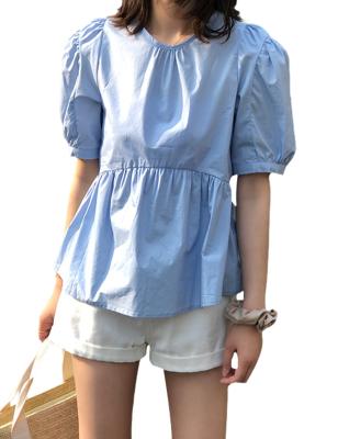 China Custom Women's Breathable Babydoll Puff Ruffle Casual Shirts Peplum Edge Breathable Short Sleeve Shirts Tops Blouse for sale