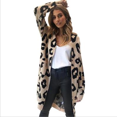 China Custom Women's Front Leopard Knitted Long Open Back Cardigan Breathable Breathable for sale