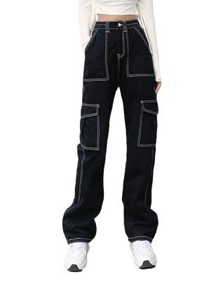 China Custom Women's Long Jeans Pants Girlfriend Casual Elastic High Waist Straight Leg Breathable Pants for sale