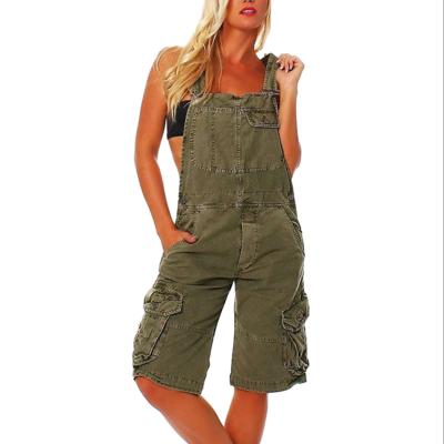 China Custom Casual Wide Y-Band Women Denim Loose Waist Rompers Plus Size Shortalls Plus Cargo for sale